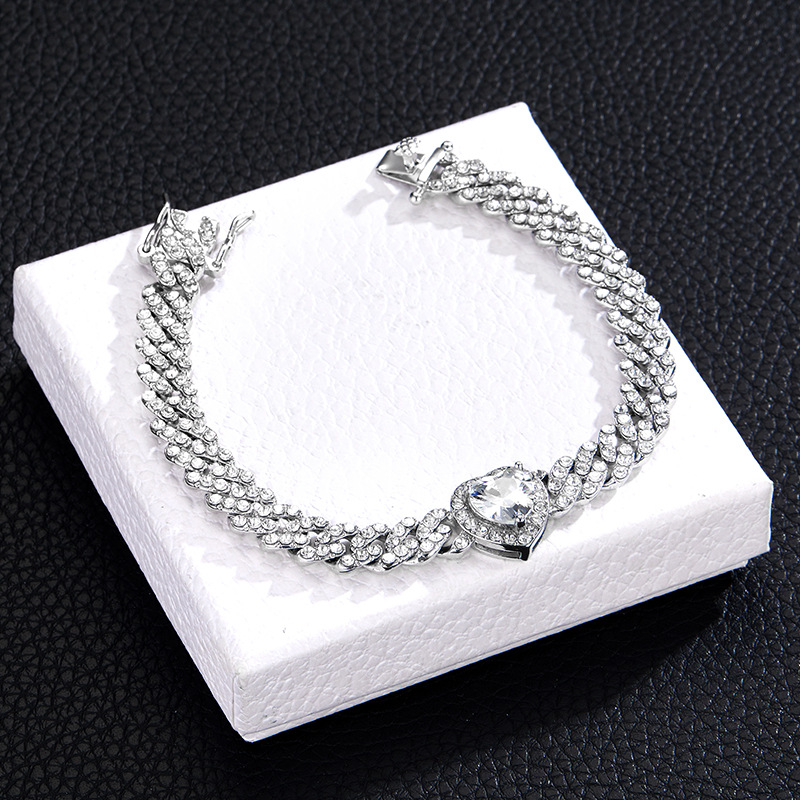 Mode Forme De Cœur Alliage Strass Incruster Zircon Unisexe Bracelets Bracelet De Cheville Collier 1 Pièce display picture 2