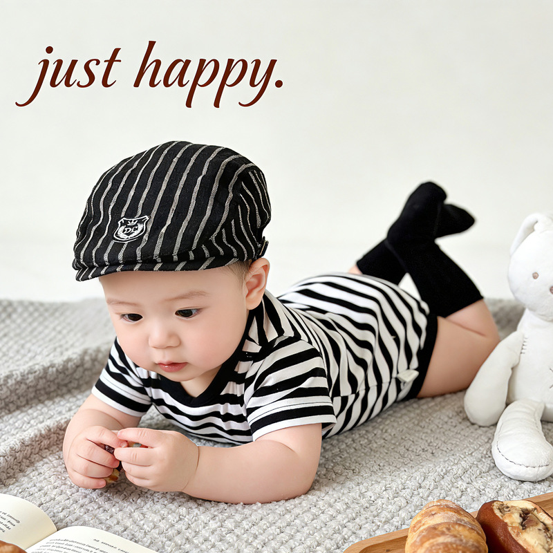 Ica/South China Children's Beret Toddler Hat Silver Thread Cotton Linen Thin Forward Hat Factory Store Baby Cap