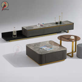 轻奢亮光岩板电视柜现代简约大小户型家用客厅长方形储物伸缩地柜