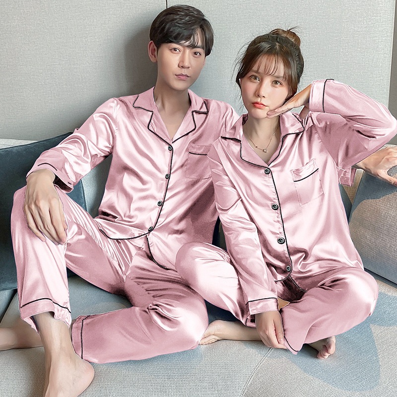 Pajamas de pareja de hielo de verano de mangas largas damas cardigan casuales sueltos primavera y otoño hombres de mediana edad ropa para el hogar grande