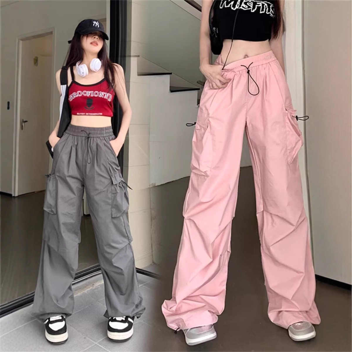 速干工装裤女裤子2024新款春夏薄款小个子秋季阔腿夏天美式运动裤