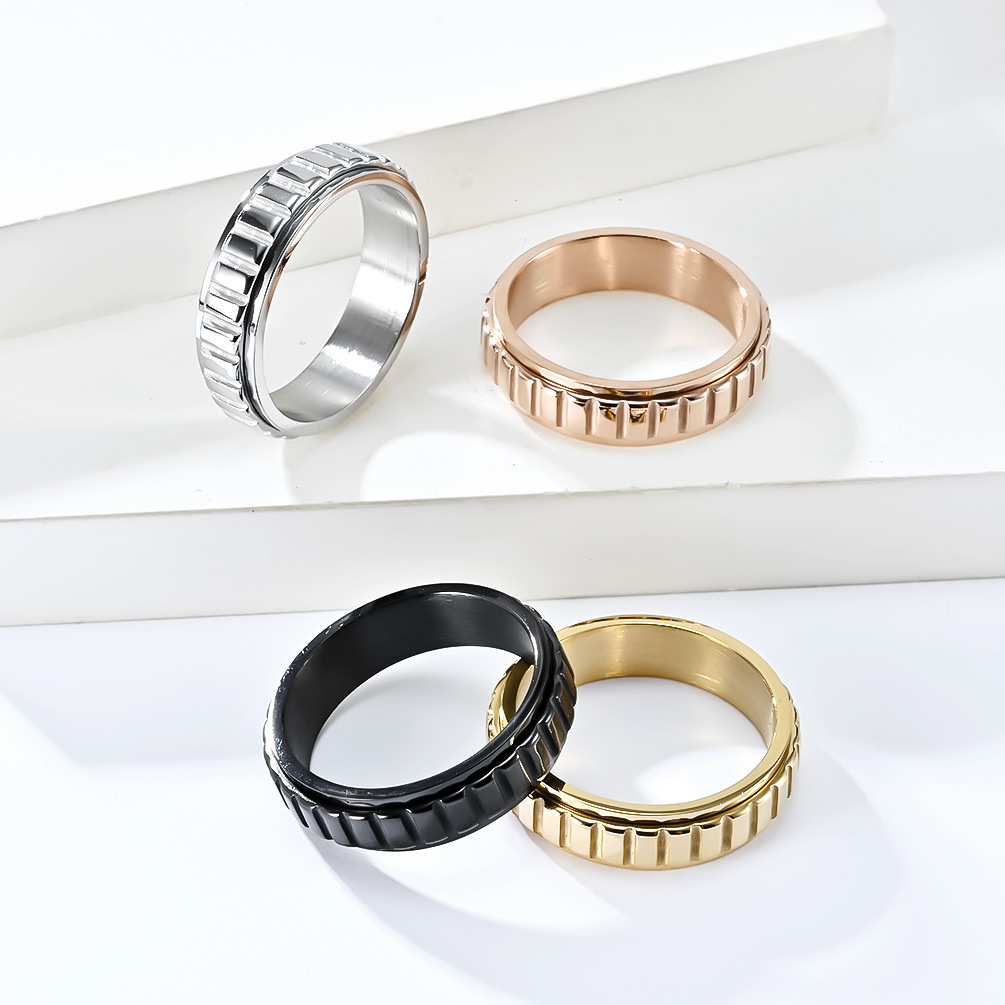 Unisex Gender Round Lattice Titanium Steel Classic Style Anxiety Ring Rings