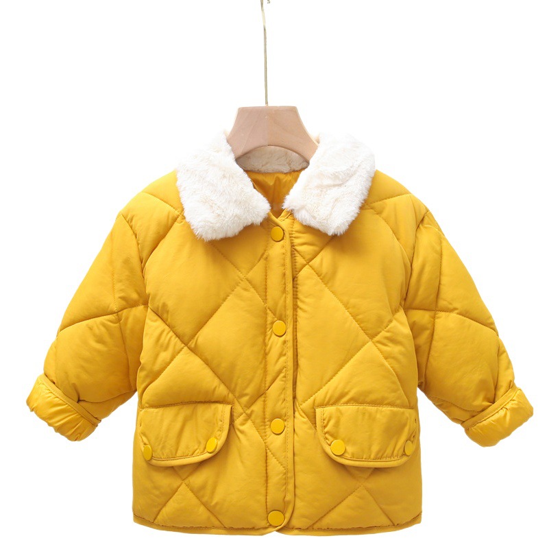 Otoño e invierno nuevos niños Abrigo acolchado de algodón para niños y niñas Cuello de piel engrosado abrigo cálido abrigo de algodón para niños de estilo coreano