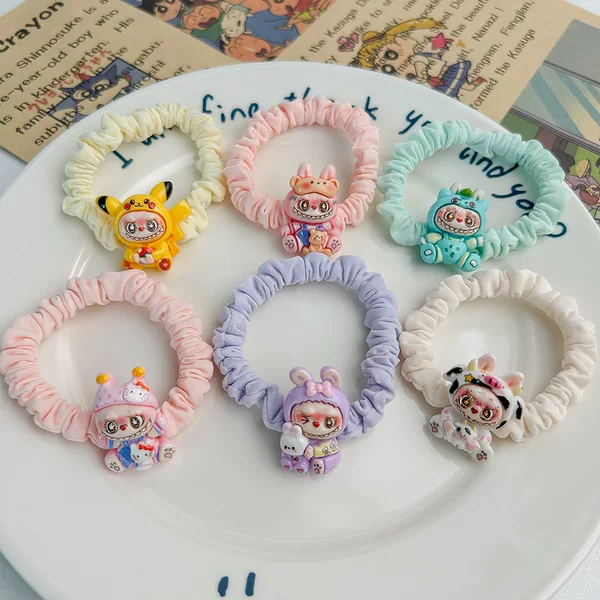 Labubu New Cartoon Hair Ties Cute Sweet Girly Versatile Candy Color High Elastic Hair Bands