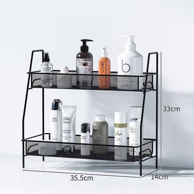 Estante de almacenamiento de hierro forjado estante de almacenamiento de doble capa desmontable estante de condimento de cocina estante de acabado de cosméticos de baño
