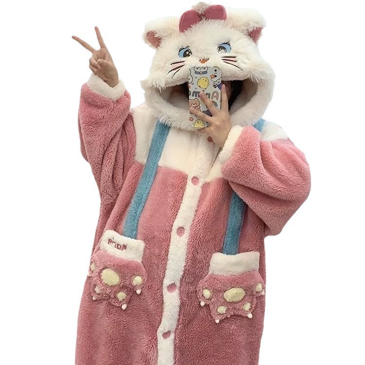 Халат-пижама с капюшоном из коралловой бархатистости (Mary Cat), плюшевый теплый халат, S–XL