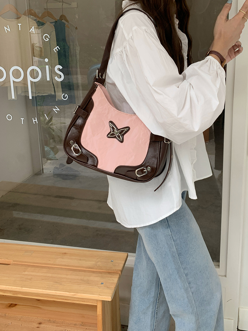 2024 Nova ameriška torba za čez ramo z metuljčki in kontrastnimi zakovicami za motoristično pod pazduho, modna in napredna_voghion.com