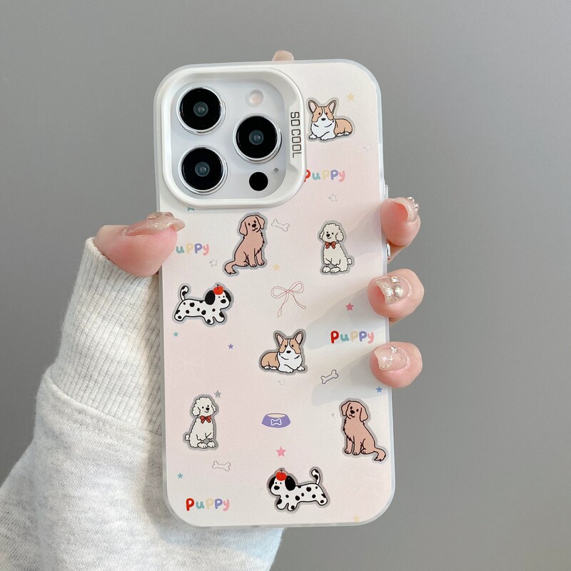 Cute puppy sticker, light pink, golden retriever, spotted dog, bone design, soft and adorable phone case, suitable for Apple 18 Pro hard case, 17 Cute puppy sticker, light pink, golden retriever, spotted dog, bone design, soft and adorable phone case, suitable for Apple 18 Pro hard case, 17