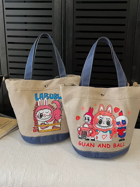 Cross-Border Canvas Women's Bag 2025 New Cartoon Large-Capacity Tote Bag Printed Bucket Bag Wholesale Lightweight Handbag