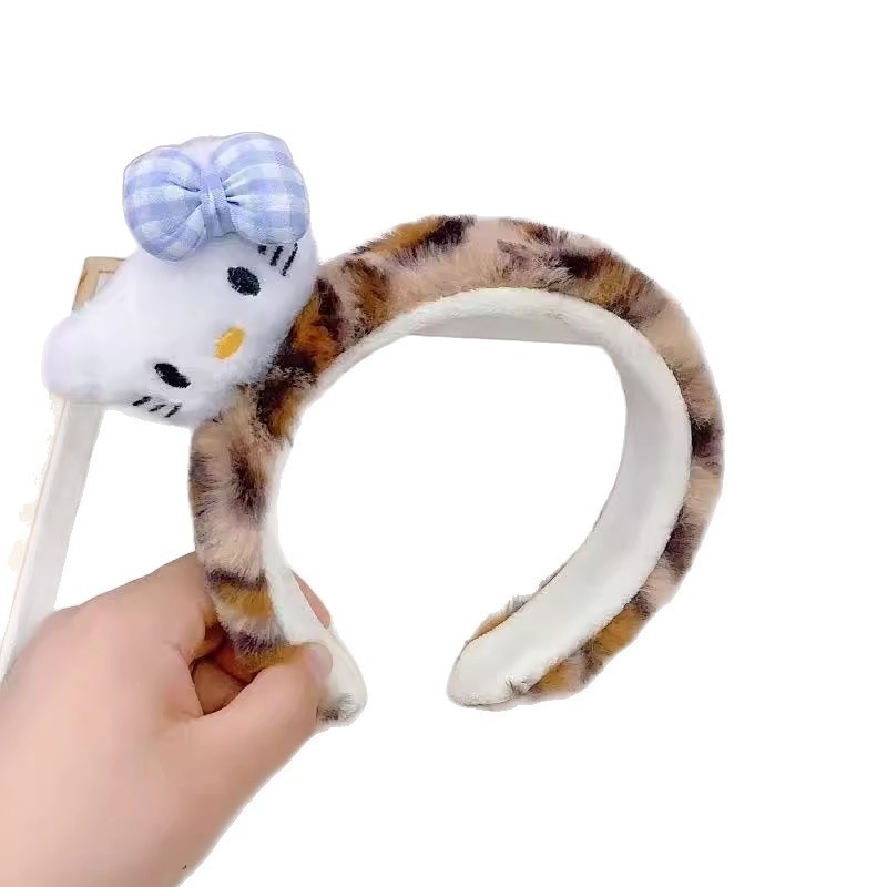 可爱卡通蝴蝶结豹纹猫猫头宽版发卡发箍少女可爱头饰新款秋冬饰品|undefined