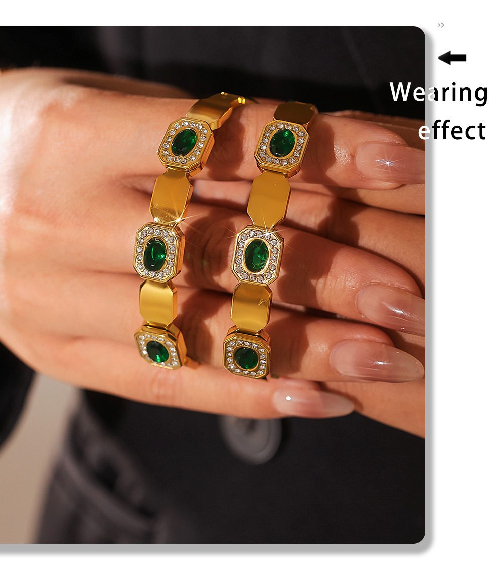 Titanium Steel Green Diamond Buckle Bracelet For Women Elegant_voghion.com