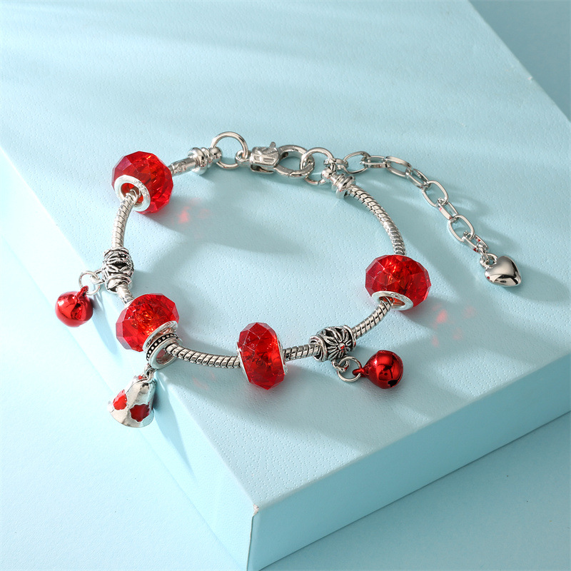 Europa y América popular de cristal ajustable con cuentas de aleación electrochapado árbol de Navidad Bell pulsera de Navidad fabricantes ahora