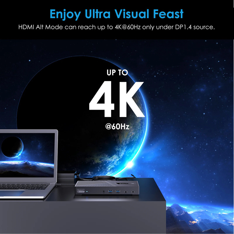 Wavlink Multifunctional with Rj45 Network Port 130W Power Transmission Displaylink Docking Station 3 Monitors