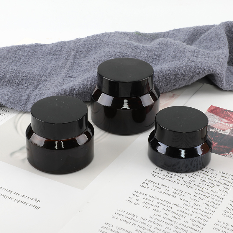 厂家现货15g30g50g棕色斜肩膏霜瓶 茶色玻璃膏霜罐 可印刷logo