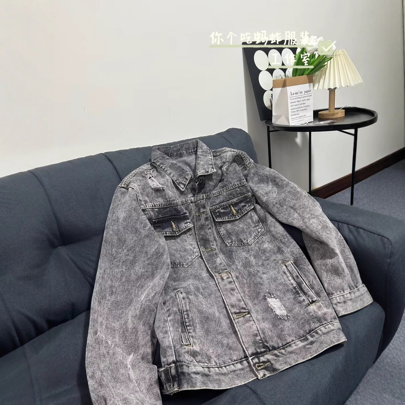 Spring and Autumn Washed Denim Jacket Men Japanese Style Ins Korean Version Youth Slim Coat Trendy Versatile Top
