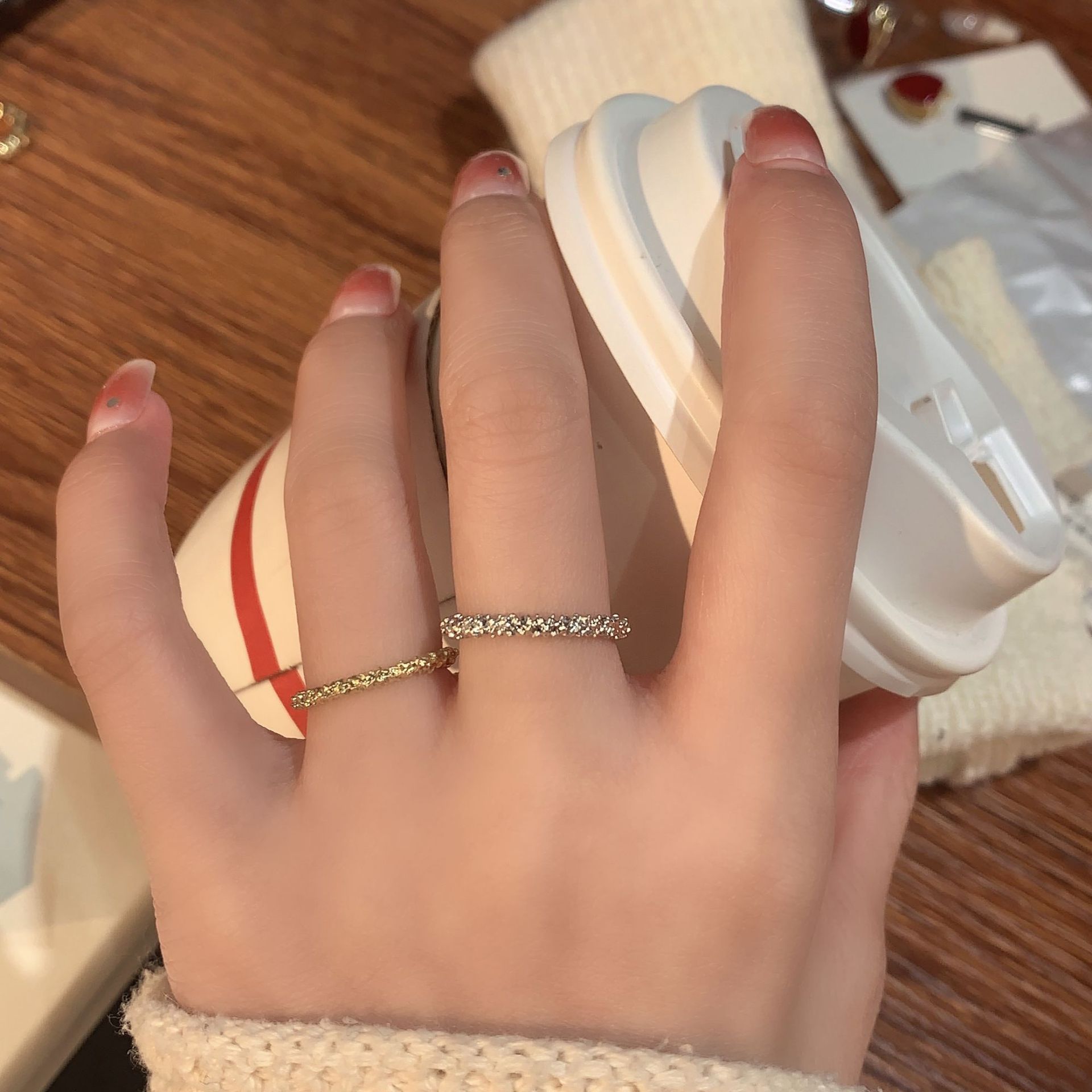 Designer Ring Women Open Adjustable Starry Sky Textured Design_voghion.com