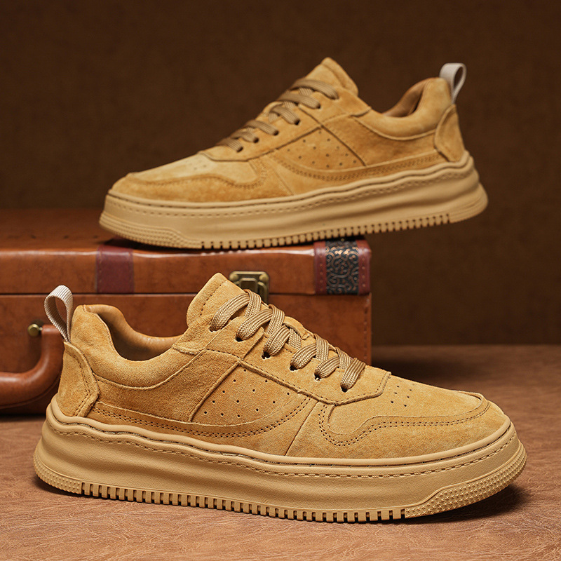 Retro Air Force One Men's Casual Autumn and Winter Low-Top Sneakers First-Layer Pigskin Thick-Soled Wheat-Colored Men's Shoes Trbottomy Shoes