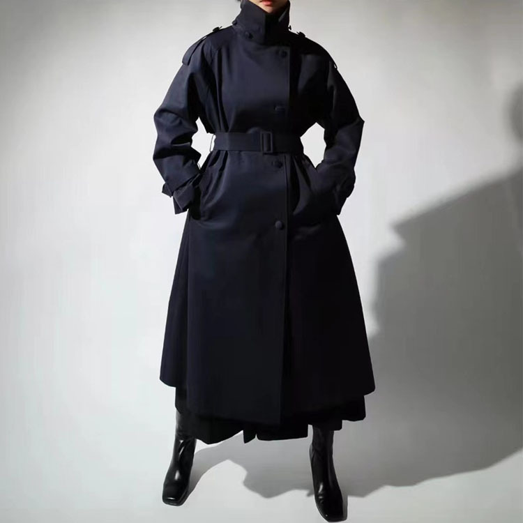 2026 Women's Mid-Length Trench Coat Korean Style Autumn New Stand Collar Slim Fit Waist-Cinching Long Sleeve Tie Women's Jacket Trendy