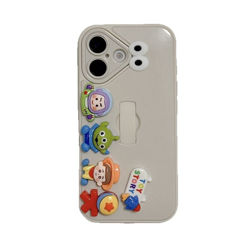 Hebilla de anillo de animal tridimensional de dibujos animados para iPhone 15 Apple 16ProMax funda para teléfono móvil Huawei Mate70 hembra