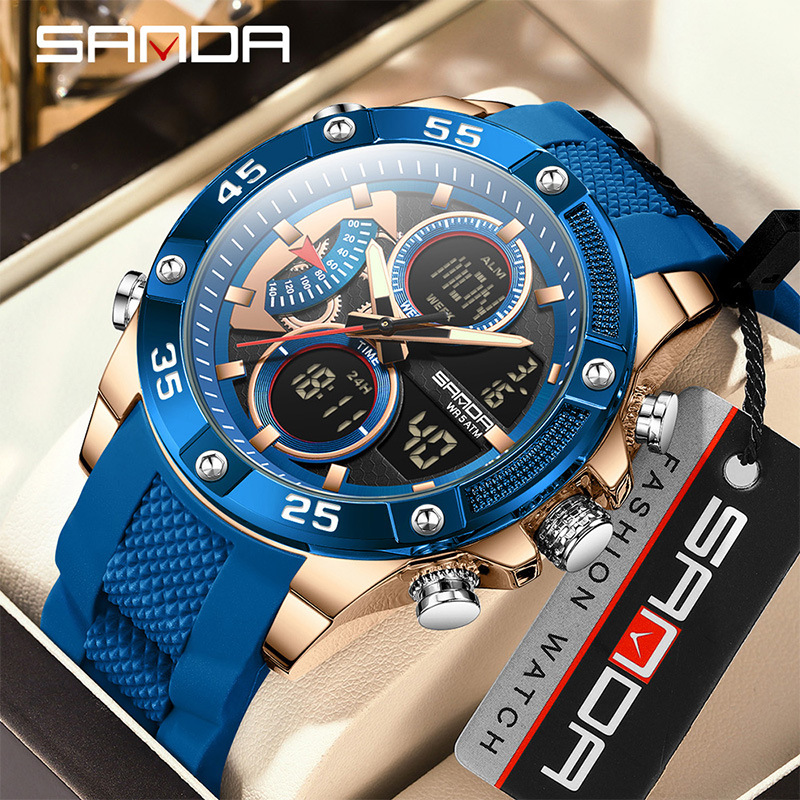 SANDA Sanda 5104 explosión de reloj de estudiante Reloj electrónico multifuncional Reloj deportivo a prueba de agua doble pantalla