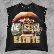 1428  Autumn Vintage Lip Print Rivet Casual Vest����ʽŮװ
