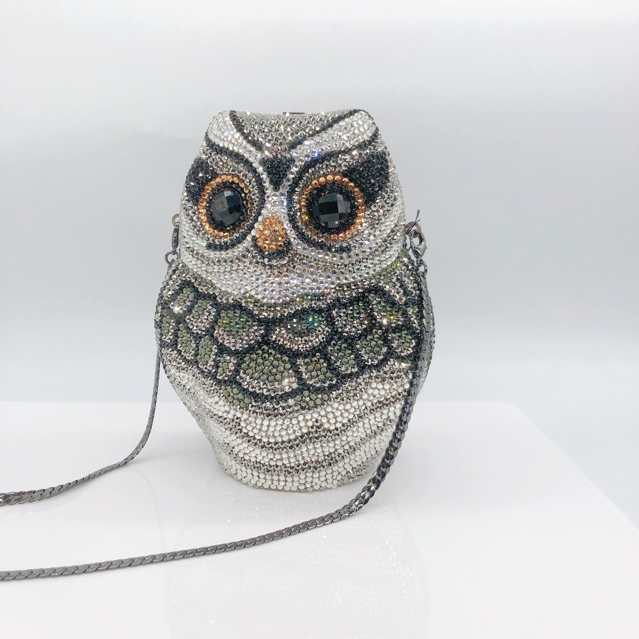 Túi clutch nữ đính đá rhinestone dạ tiệc đáy phẳng — Màu bạc