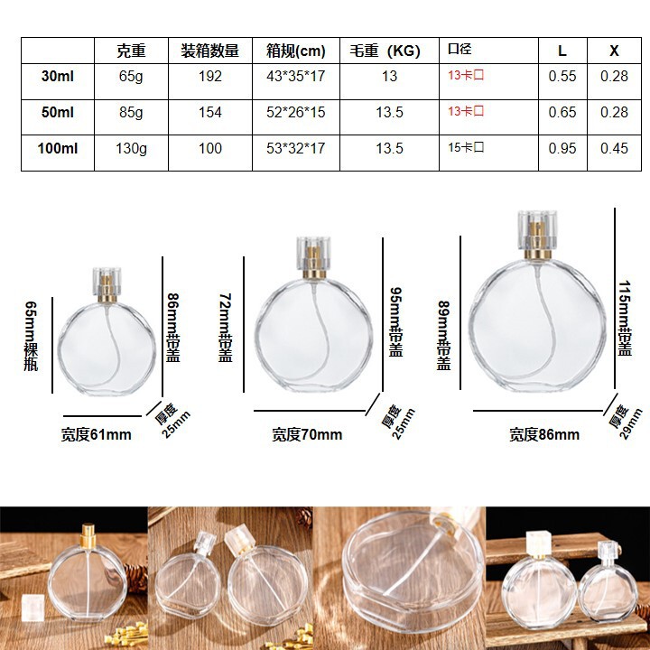 スポット卸売り透明ガラス香水瓶クリップ瓶ポータブルスプレー30ml 50ml 100ml香水瓶|undefined