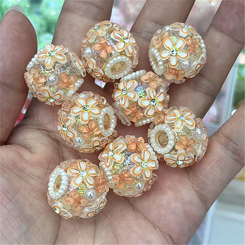 跨境重工双彩五叶花点钻花球串珠diy串珠笔手机链钥匙扣车挂等配|undefined