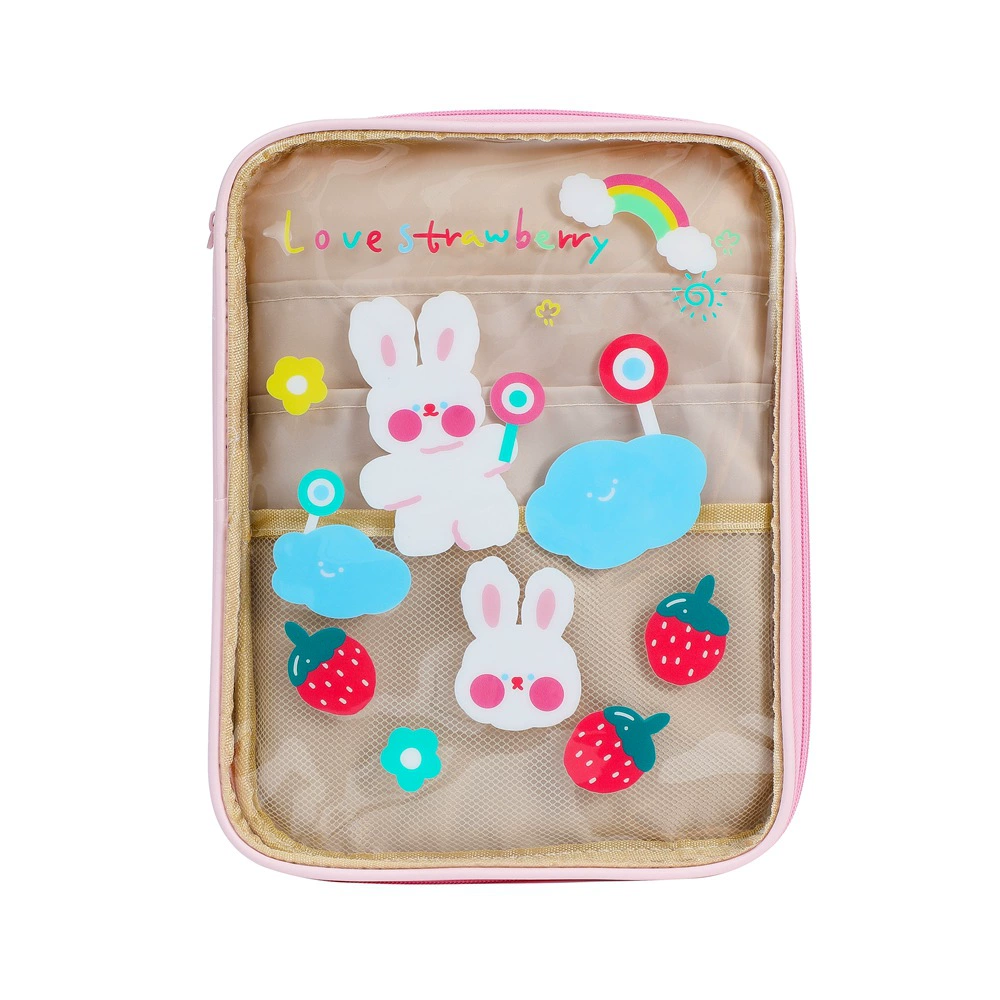 Transparent cartoon organizer bag PVC, protective case, with little bears, 11 inch, 10.5 inch