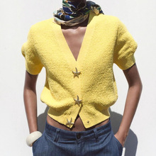 独立站2025秋冬新款 短袖设计感针织 时尚海星扣百搭显瘦毛衣女