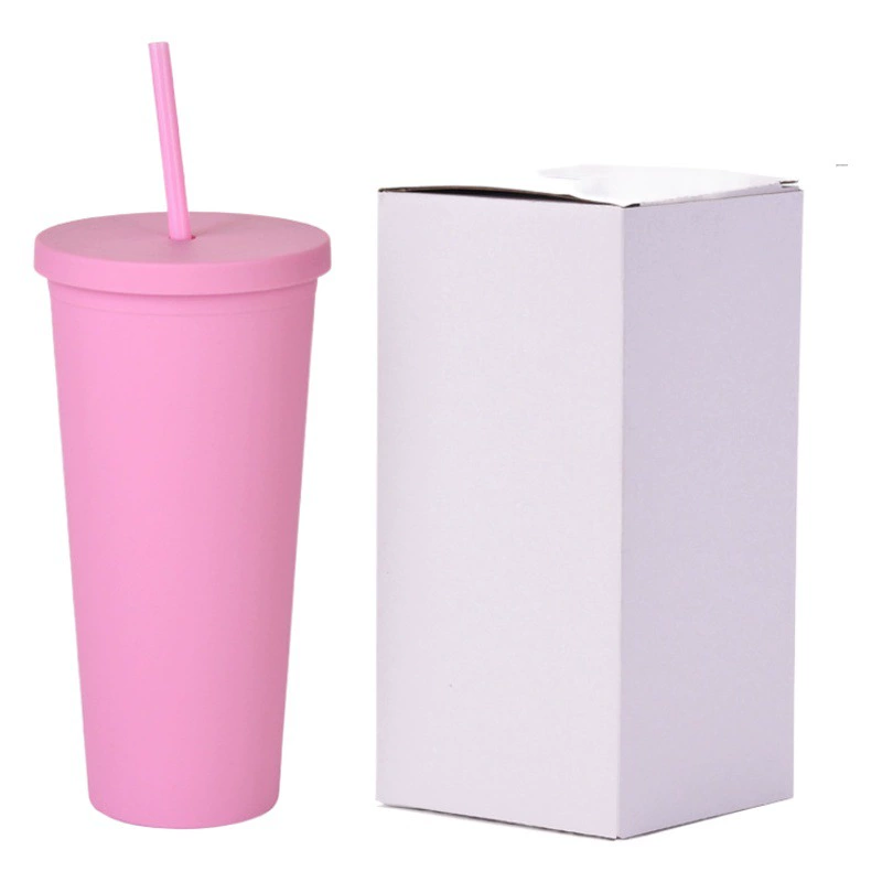 2025 горячая распродажа от производителя: двухслойная пластиковая кружка с трубочкой 22 унции, большая емкость, матовая портативная кружка для воды для активного отдыха