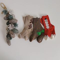 秋冬款聖誕系列雙針雙路卡通雪人拐杖糖兒童襪男女童短襪潮童襪子