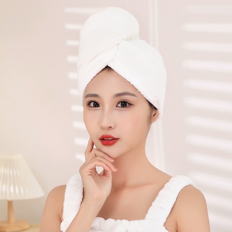 [더블레이어 파인애플 체크 드라이 헤어캡] - 오프화이트