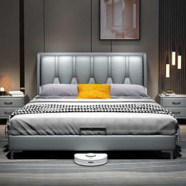轻奢真皮床现代简约双人床主卧2米大床意式极简18米网红软包婚床