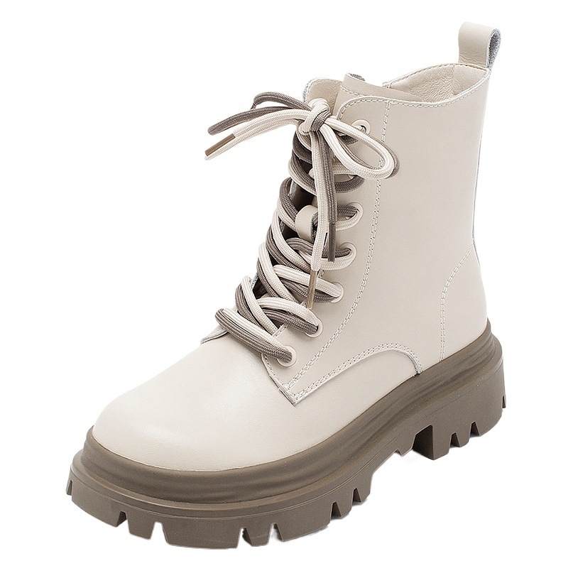 Botas Augusden Martin para mujer, nuevo estilo otoño 2026, estilo dulce y moderno, con siete agujeros y cordones, a media pantorrilla, adelgazantes, botines de punta redonda.
