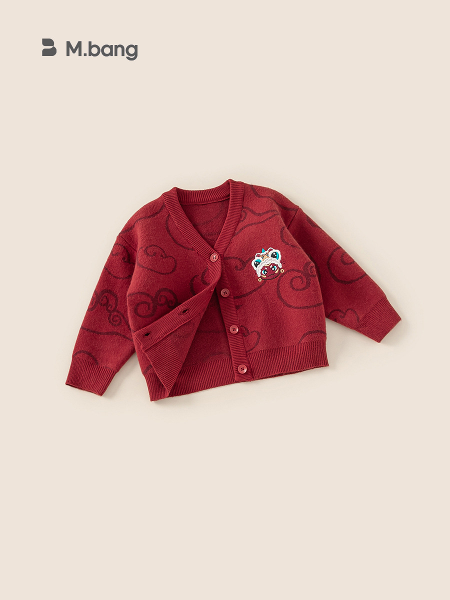 Yoobao ropa infantil suéter para niños Cardigan otoño y invierno nuevo vestido de Año Nuevo para niños camiseta de punto de niña chaqueta roja bebé