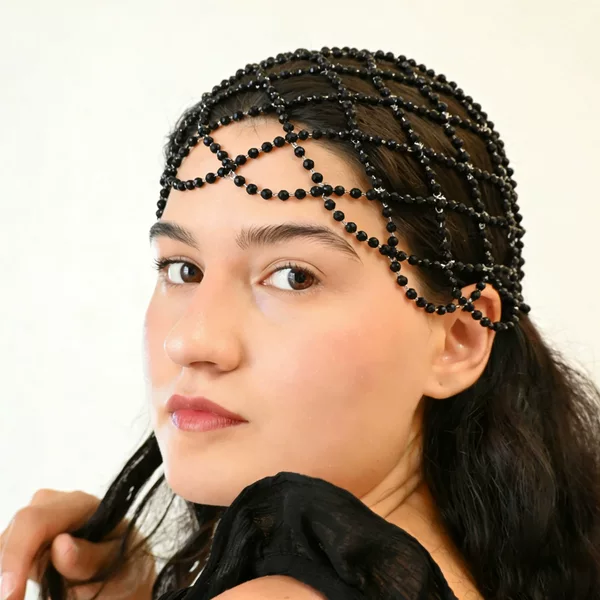Cross-Border New Style Black Bead Hair Chain for Women, Elegant Bridal Wedding Gothic Wedding Hair Accessory, Victorian Style Headpiece