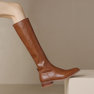 Size Women's Boots Autumn and Winter 2024 New Round Toe Mid-heel But Knee Knight Boots Women's All-match Comfortable Thick Heel Long Boots