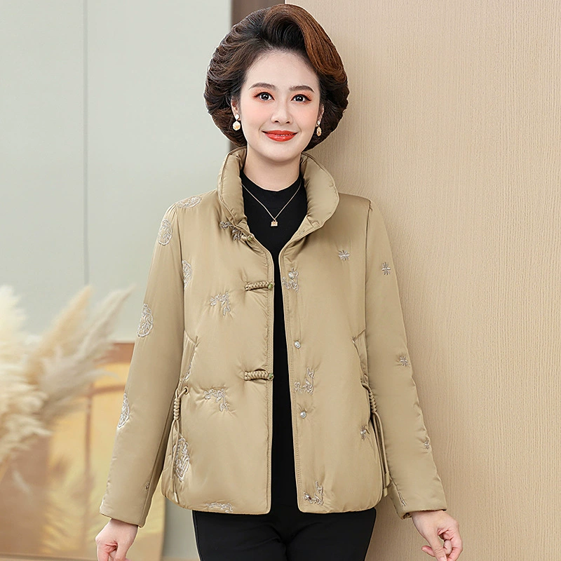 Мама пуховик короткий женский зимний новый толстый теплый средний и пожилой женский утиный пух национальный стиль моды хлопчатобумажная куртка