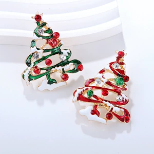 European and American Fashion Alloy Enamel Rhinestone Christmas Tree Brooch Exquisite Creative Men's and Women's Clothing Corsage Jewelry Pin