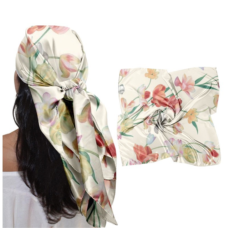 26 Cross-Border 35-Inch 90cm Headscarf, Soft, Stylish and Beautiful Tulip Print Headscarf