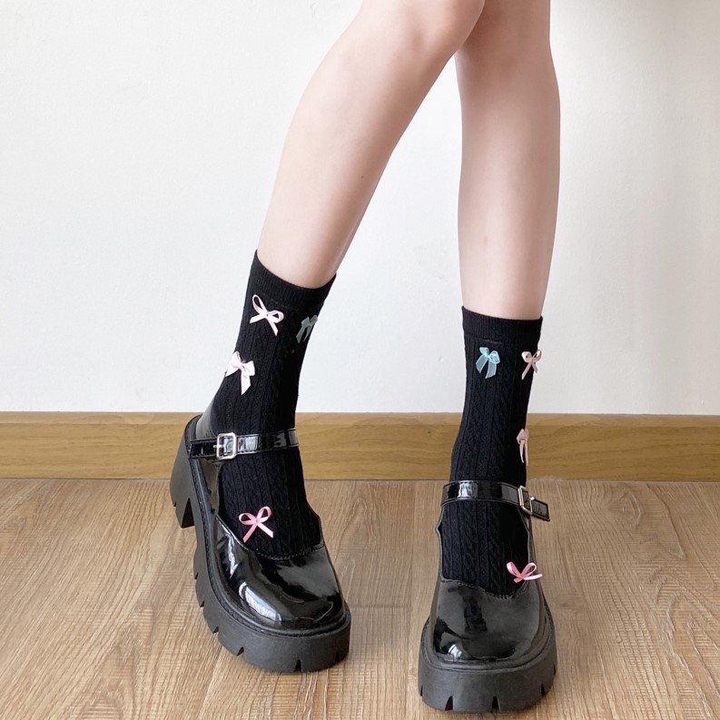 Japanese brand cute cotton knee socks with bow