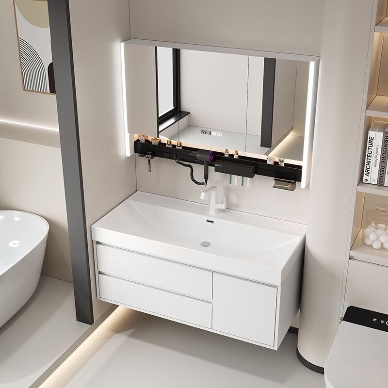 New Trendy Modern Ceramic Smart Bathroom Cabinet Set with Integrated Ocean-Themed Washbasin, Popular Model New Trendy Modern Ceramic Smart Bathroom Cabinet Set with Integrated Ocean-Themed Washbasin, Popular Model
