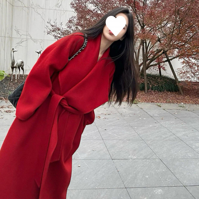 爆款秋冬中长款结婚新娘双面绒毛呢外套女名媛气质|undefined