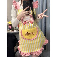 かわいいストライププリンセススタイルホームエプロンルーズレースデザートショップ漫画ベーキングキッチンエプロンセット