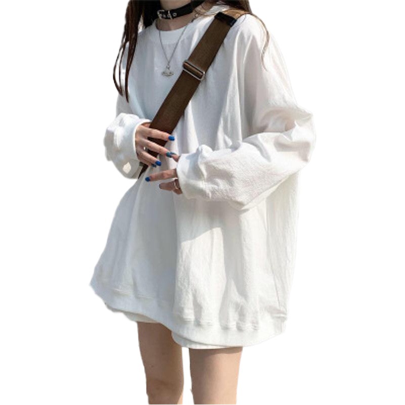 2025 nuevo otoño estilo coreano suelto de gran tamaño color puro fino de manga larga sudadera de mujer de moda ins estudiante chaqueta de mujer