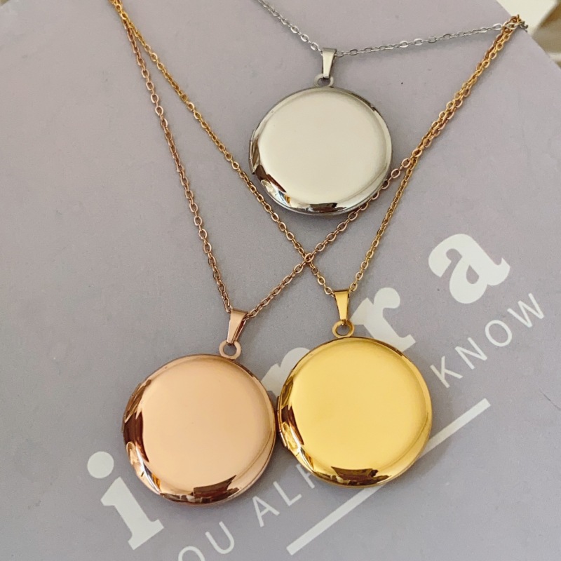 316 Stainless Steel Pendant Material Locket Necklace Classification Titanium Steel Chain Material 18K Gold Plated Rose Gold Plated White Gold Plated 316 Stainless Steel Titanium Steel Ion Plating (IP) Round IG Style Locket Necklace For Unisex