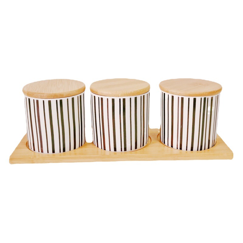 Simple Oriente Medio Exportación de cerámica sellada Jar cocina condimento Jar con bandeja de madera de 2 piezas de almacenamiento condimento Jar