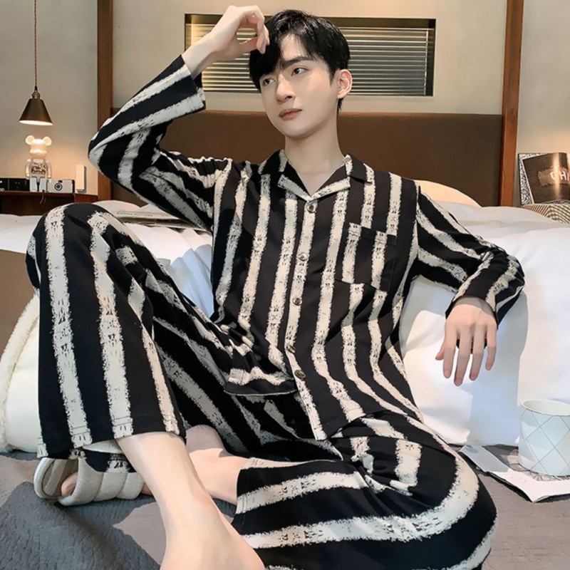 2024 nuevo pijama a cuadros para hombres primavera y otoño algodón de manga larga tamaño grande otoño y invierno para hombres se puede usar ropa para el hogar