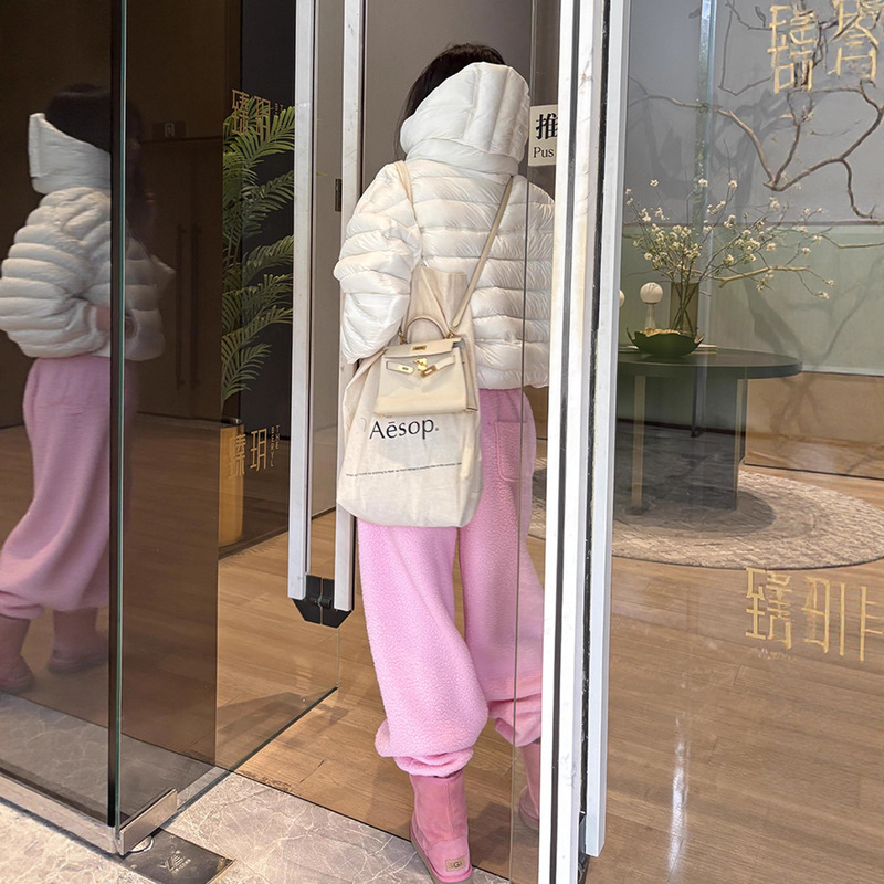 This Year's Trendy High-Waisted Slimming Fleece Pants for Petite Women, Niche Pink Thickened Casual Pants for Autumn and Winter